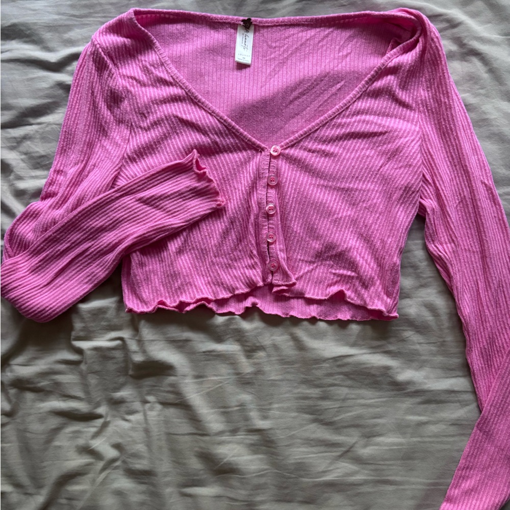 PacSun Pink Ribbed Button-Up Blouse - Picture 1 of 1